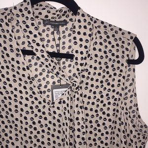 Pink Tank Top with Collar Tie and Black Polka Dots